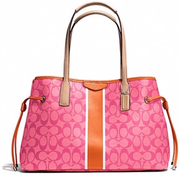 Coach Handbags - Coach Signature Stripe Drawstring Carry-All  Bag